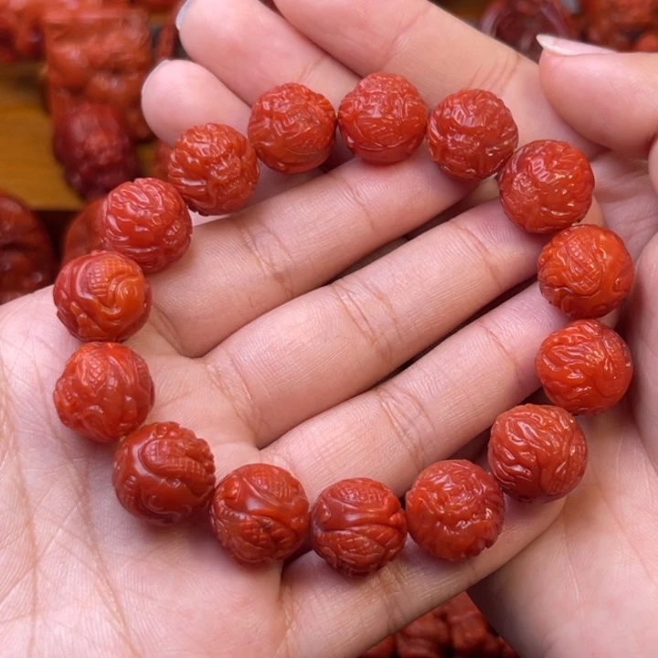 南红玛瑙未镶嵌保山精工龙珠手串14mm尺寸