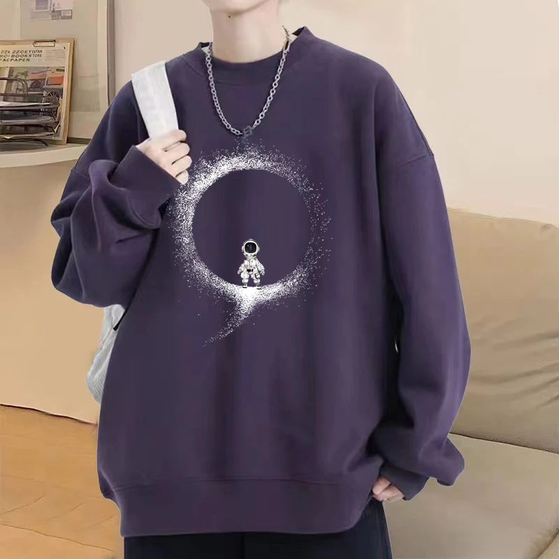 青少年潮牌圆领卫衣男生春秋季打底衫美式休闲宽松大码长袖上衣服