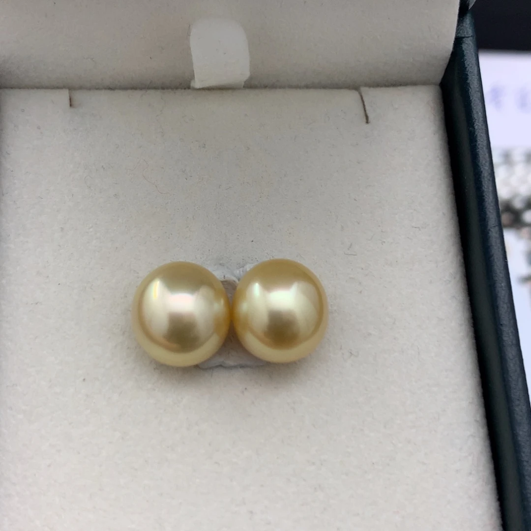 海水珍珠裸珠特价12-13mm镜面光蛋型金珠对珠