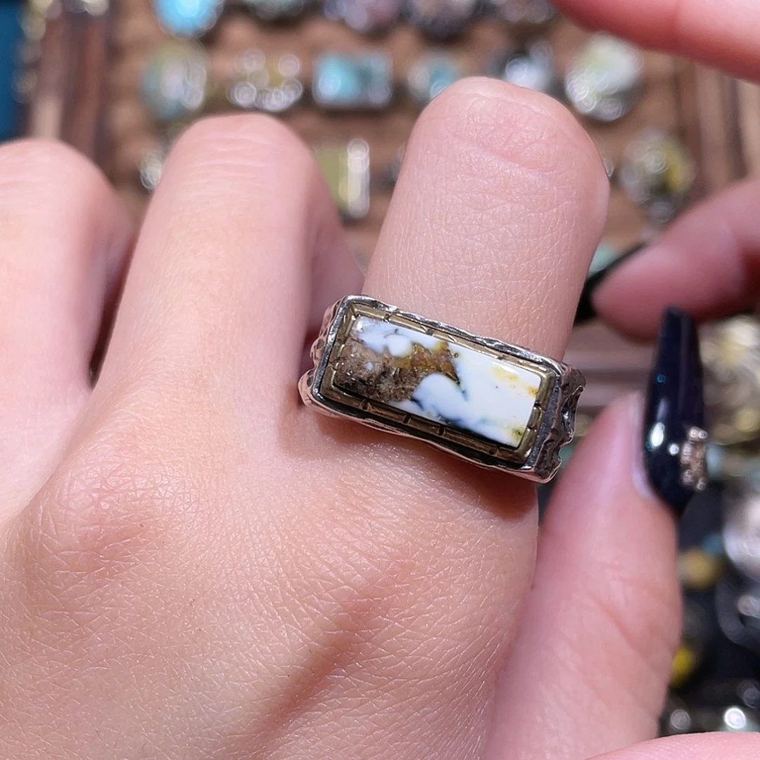 琥珀银S925镶嵌戒指