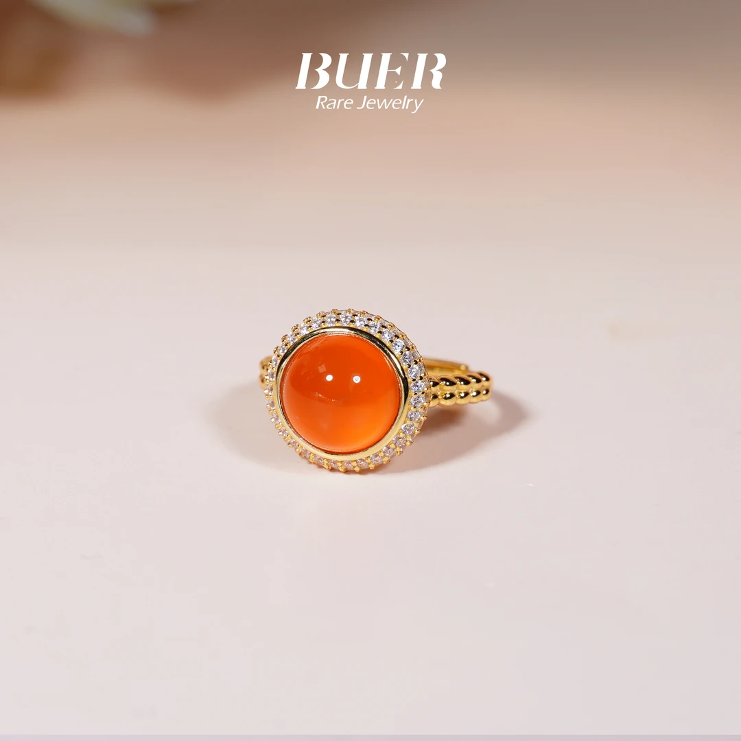 【不二】冰红银镶戒圈