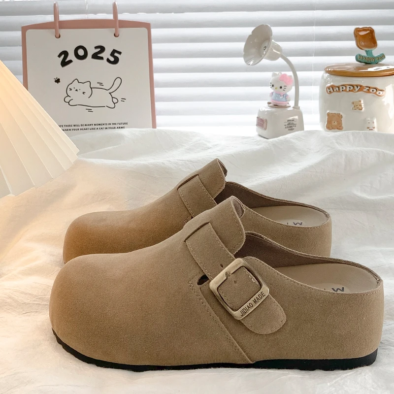小个子内增高凉拖鞋女外穿2025新款春季复古包头半拖鞋厚底勃肯鞋