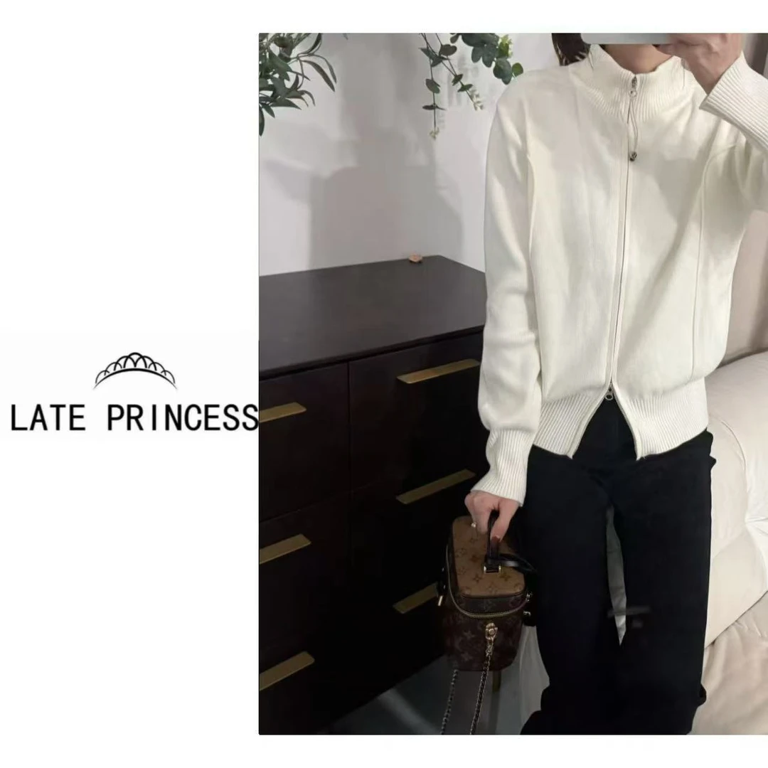 LATE PRINCESS【谜底】春季新款双拉链针织开衫女毛衣打底