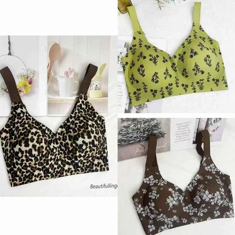 夏季性感豹纹内衣女大胸显小聚拢缩胸收副乳防下垂文胸罩美背背心