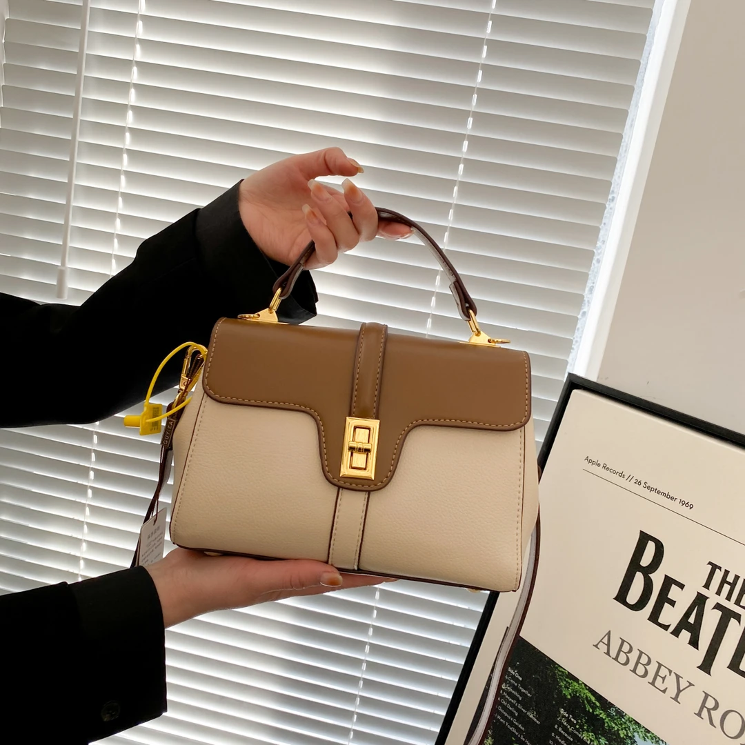 网红撞色【送丝巾】轻奢风斜挎包复古肩包女士小众时尚斜跨包9003