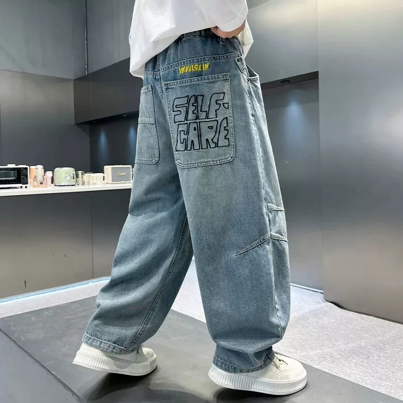 【高定秋上新】男童牛仔裤春秋弯刀裤儿童中大童宽松长裤裤子裤