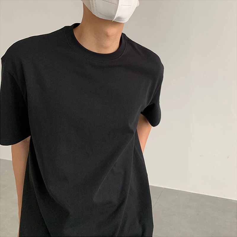 重磅纯棉简约短袖T恤男女学生夏季韩版宽松美式小领口半截袖体恤