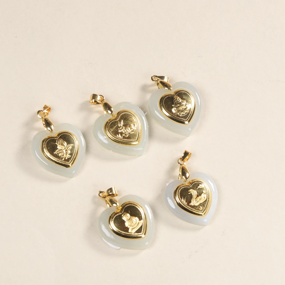 【汪氏精品】和田玉金镶玉爱心 多样性发其一