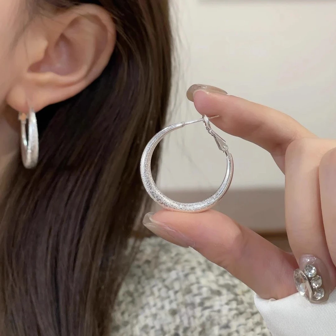 合金耳饰 银色满天星圆圈耳环女2025新款爆款时尚简约显脸瘦耳饰