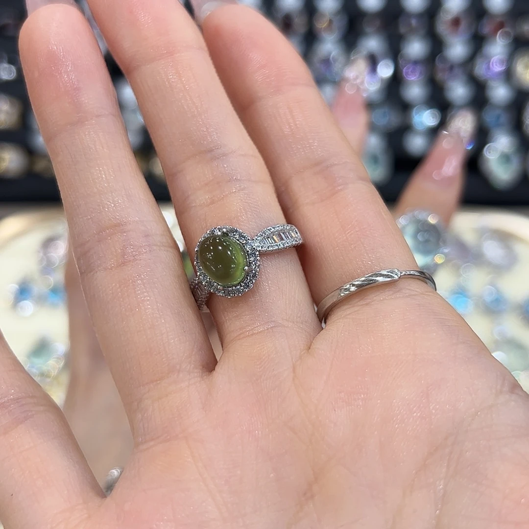 岫玉银S925镶嵌戒指养****翩