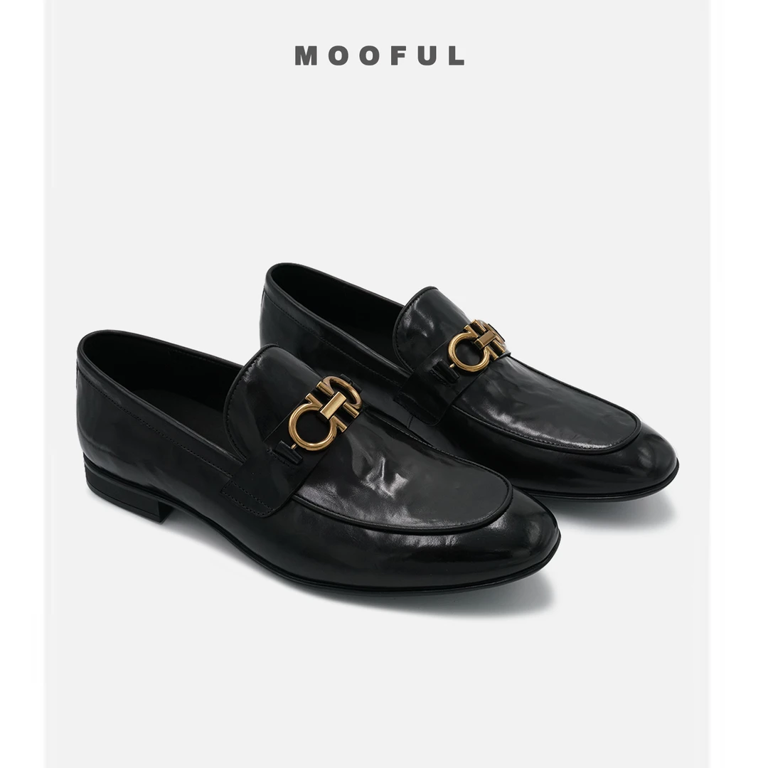 「奢华大气」MOOFUL牟夫新款商务金色扣男士休闲皮鞋S1221