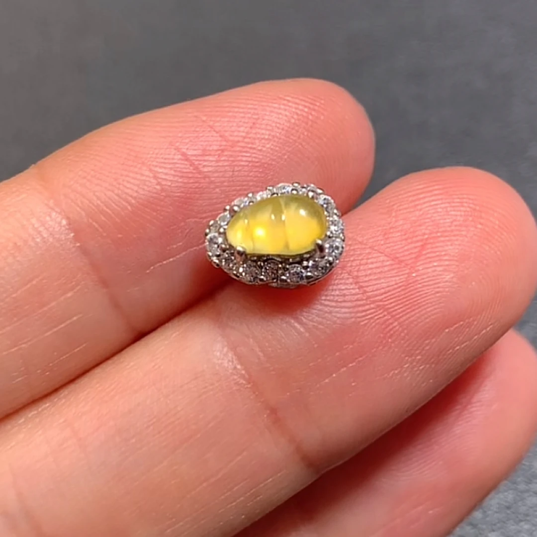 天然缅甸翡翠A货黄豆子925银托买断不退不换