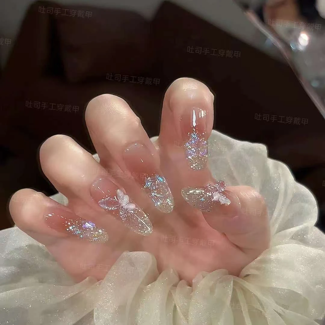 温精灵冰蝶 穿戴美甲纯手工美甲