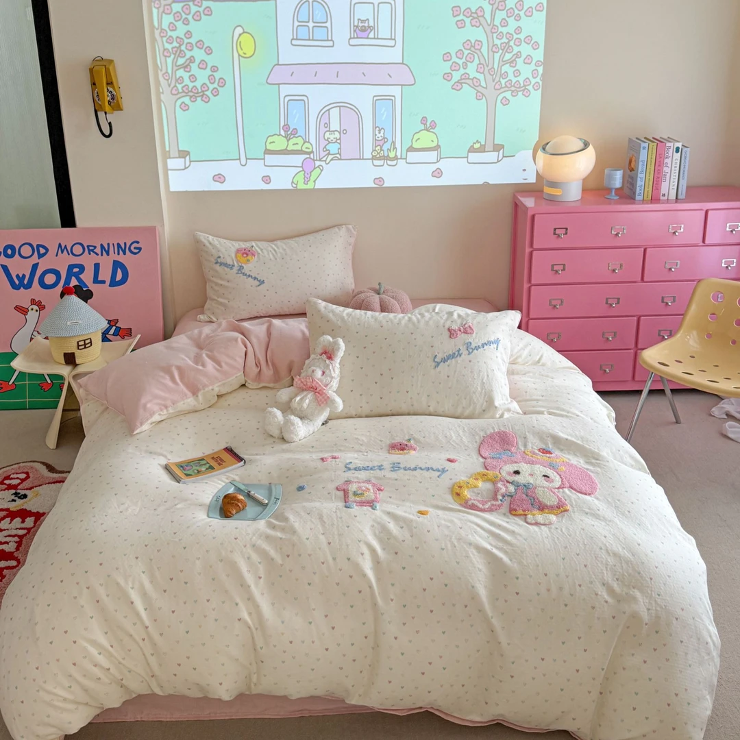 喜番丨糯米兔 全棉双层纱三件套四件套 夏季被套床单可爱小清新风