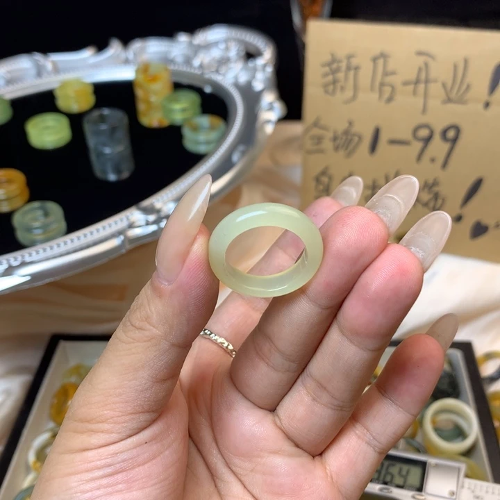 奶***吖合金蛇纹石玉戒指