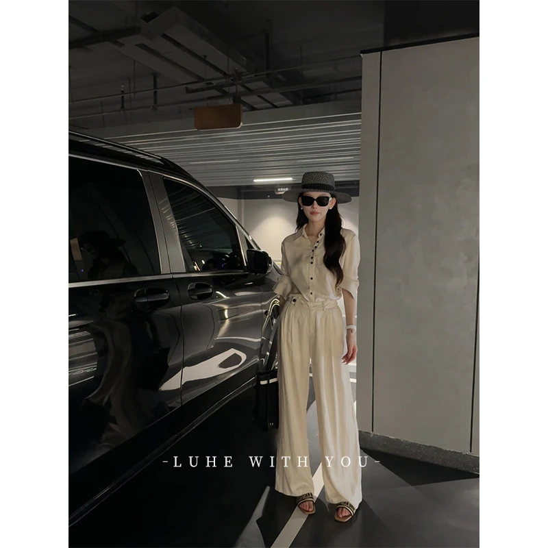 LUHE【暮色庄园】hehe私服~设计感静奢亚麻天丝衬衫+长裤