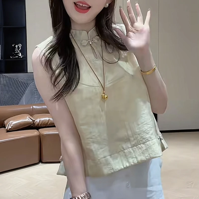 2025夏季国风复古盘扣无袖宽松中式上衣小众潮流气质设计感女士