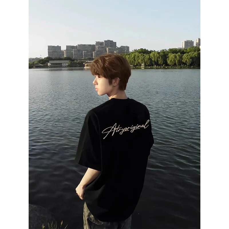 短袖T恤男款2025新款夏季美式重磅青少年潮流宽松版潮牌男生半袖