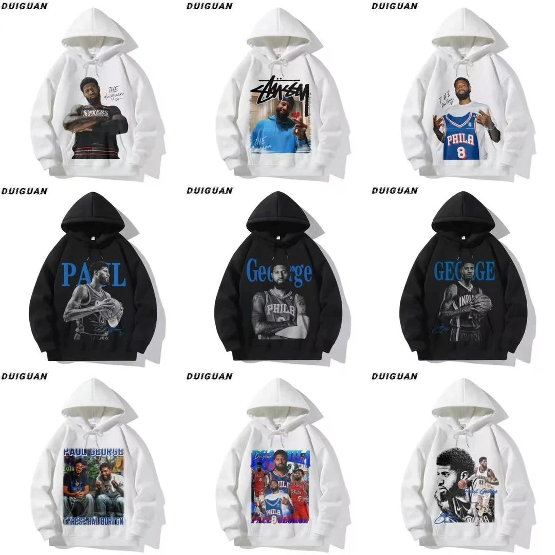 保罗乔治-秋季系列350g直喷连帽长袖卫衣重磅宽松篮球