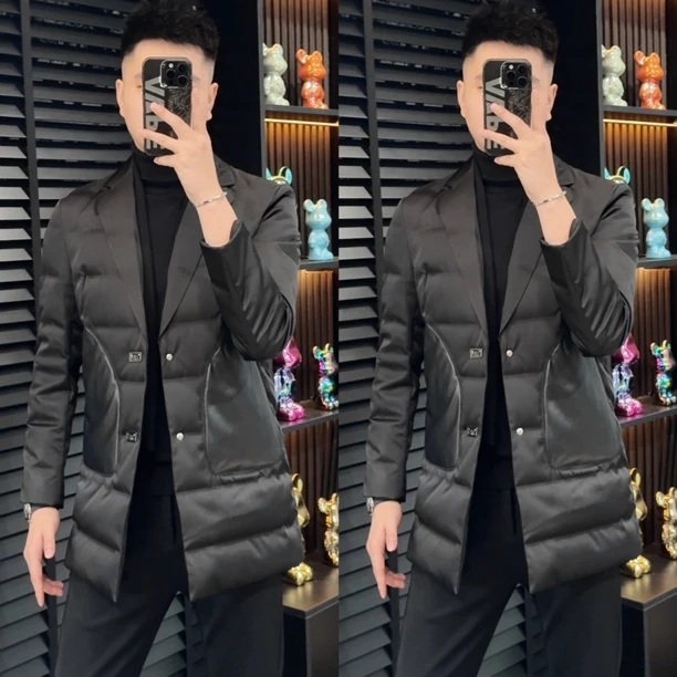 小雨男装｜高奢品·桑蚕丝缎面“鹅绒”围巾领羽绒大衣