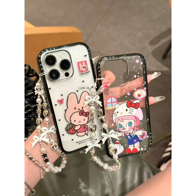 卡通KT茉莉小姐日韩彩边壳适用苹果16/15/14/13全包防摔手机壳