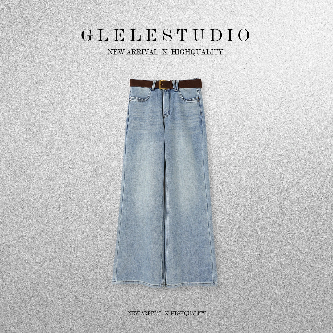 Glele私服「复古筒喇裤」本期王炸微喇加绒牛仔裤女冬季新品