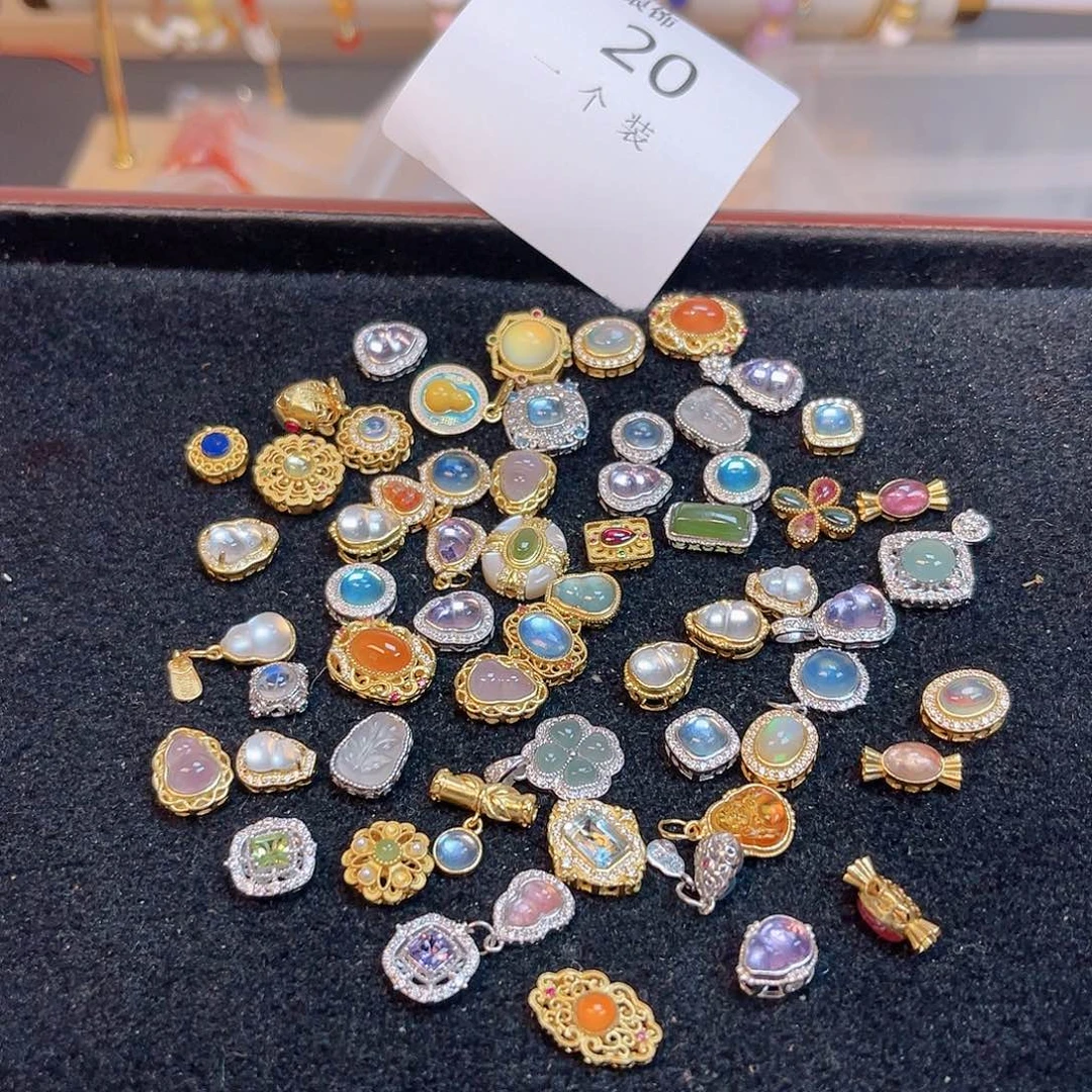 水晶珠宝半成品银S925镀金镶嵌20 。