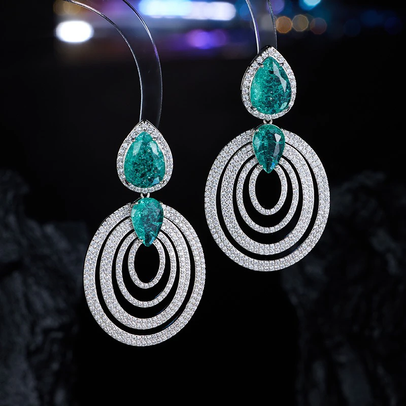 铜合金锆石耳饰 128几何椭圆镂空水滴耳环轻奢高级感微镶锆石个性