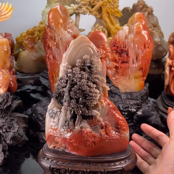 寿山石伯牙抚琴摆件