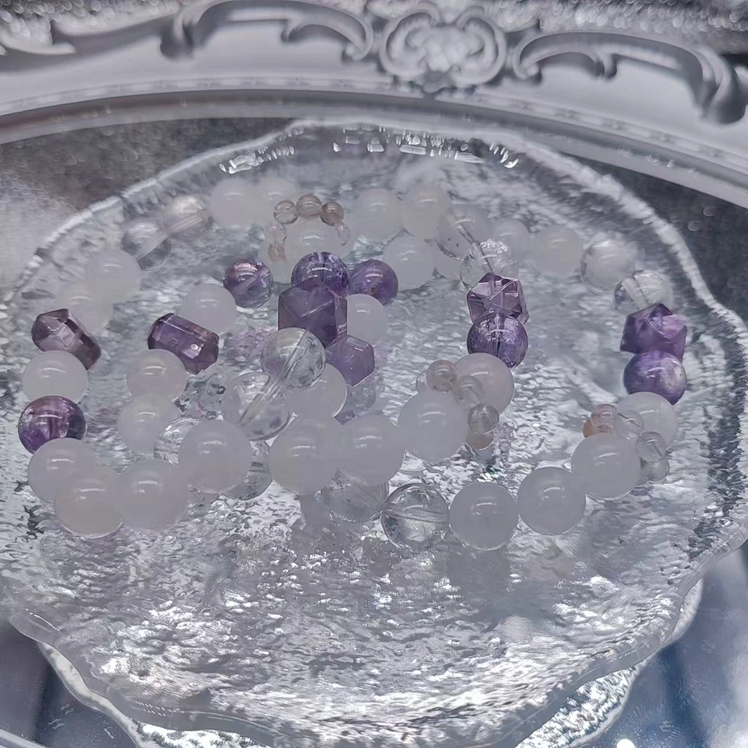 硕夏天然白幽灵10-11mm+紫水晶设计款手链多样性发其一WW103