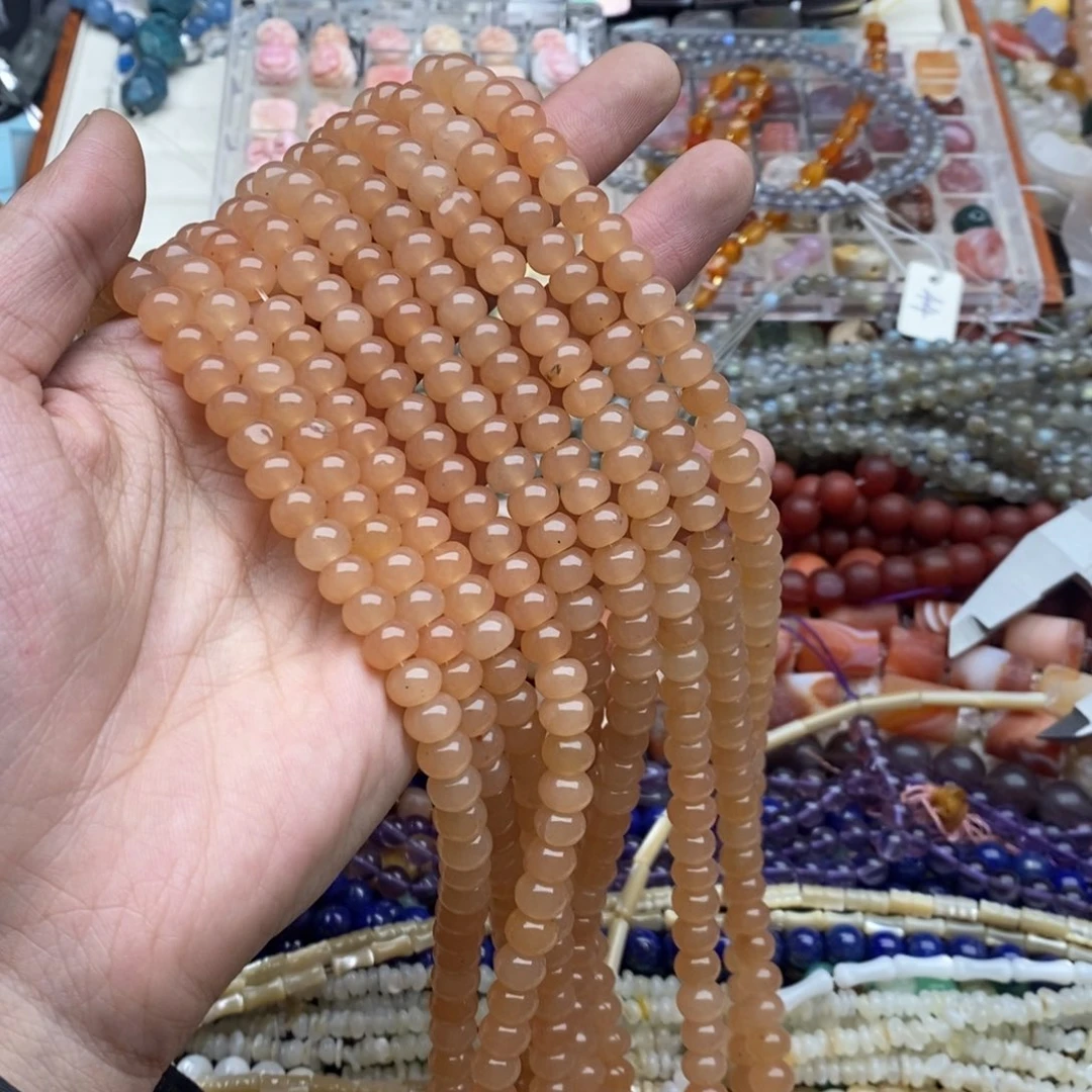 玛瑙/玉髓未镶嵌珠宝半成品一条微瑕8mm藕粉玉髓隔片