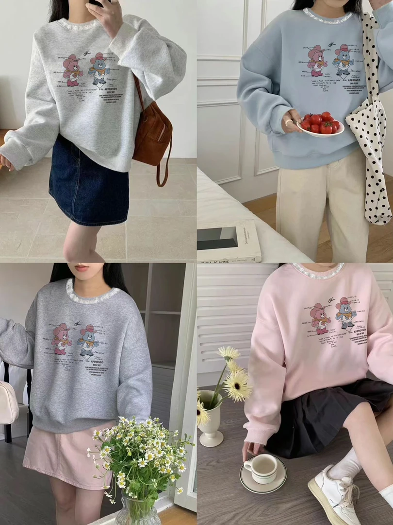 两只小老鼠蕾丝圆领卫衣8117