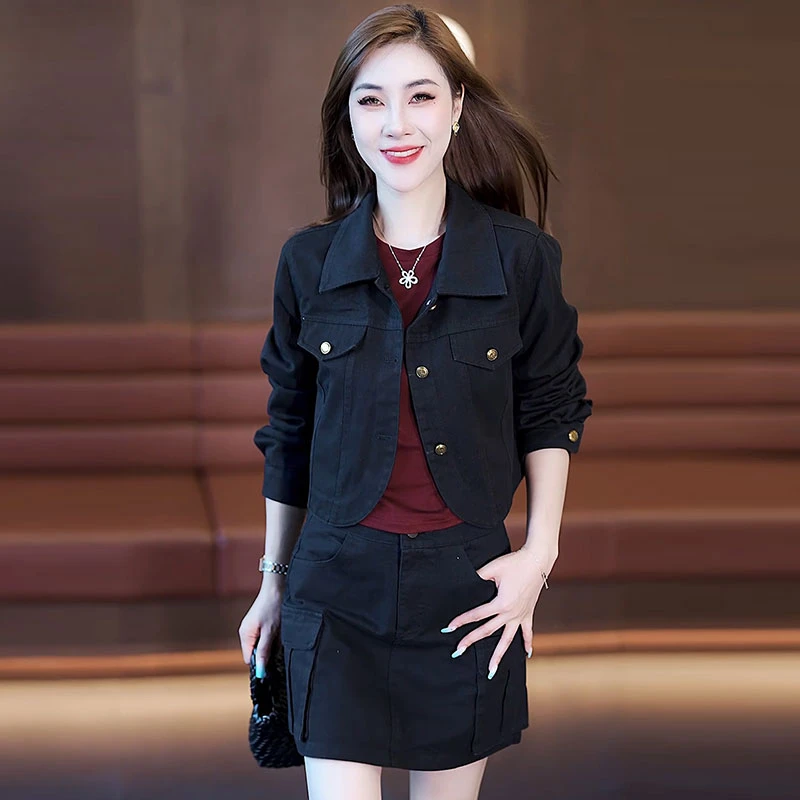 韩版小个子时尚套装女2025秋季新款轻熟风短外套半身裙短裙两件套