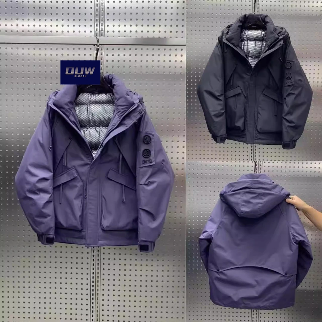 O.U.W冬季新款多口袋连帽羽绒服韩版宽松工装休闲白鸭绒保暖男装
