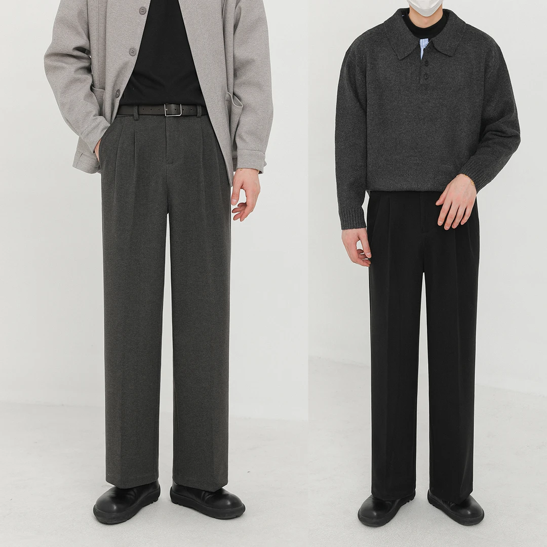 卓卓秋冬季韩版宽松直筒裤 男士毛呢休闲裤高级感厚款呢子西裤