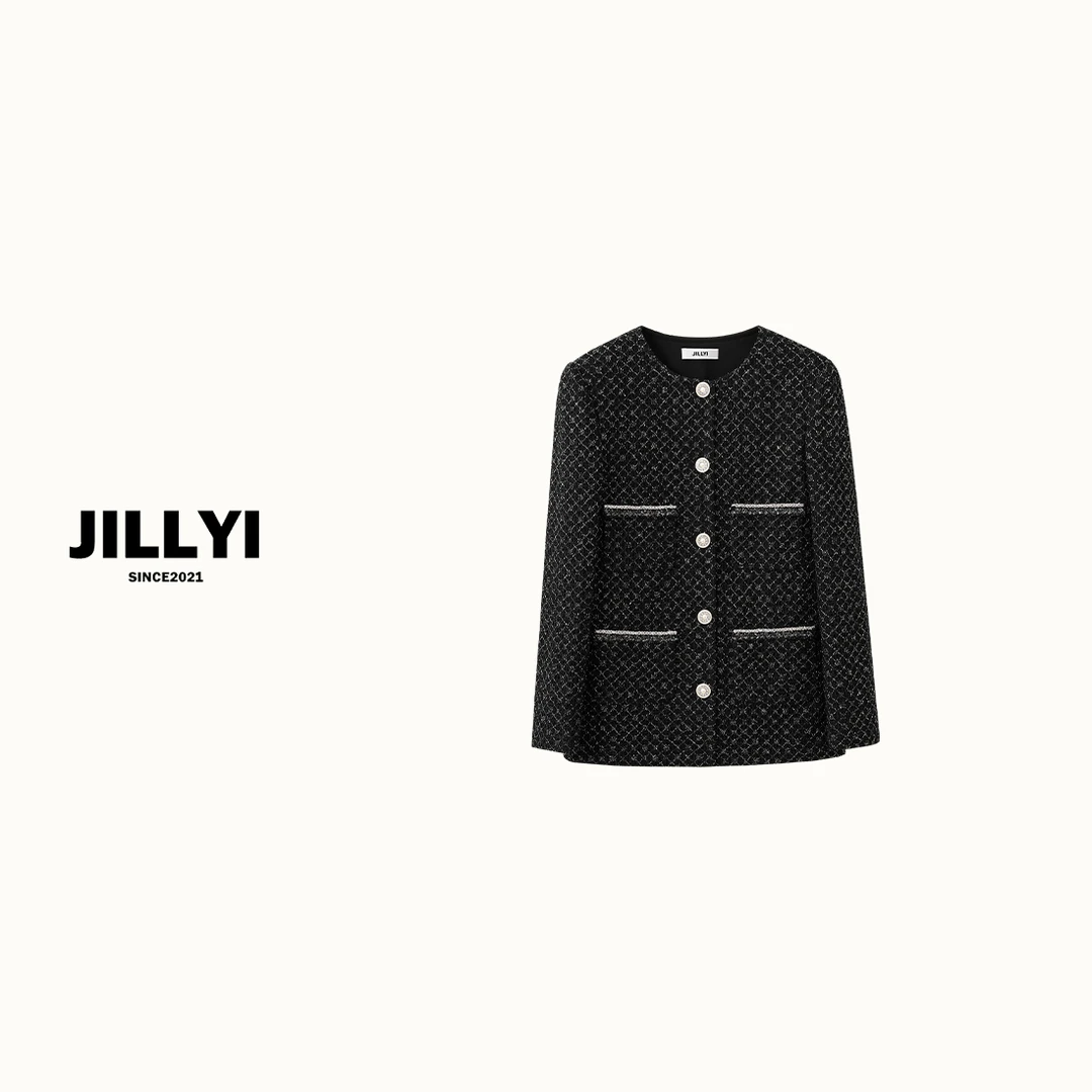 jillyi【香系经典】灰蓝色亮丝中长款外套秋季重工时尚