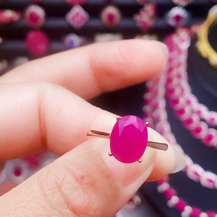 戒指红宝石银S925镶嵌