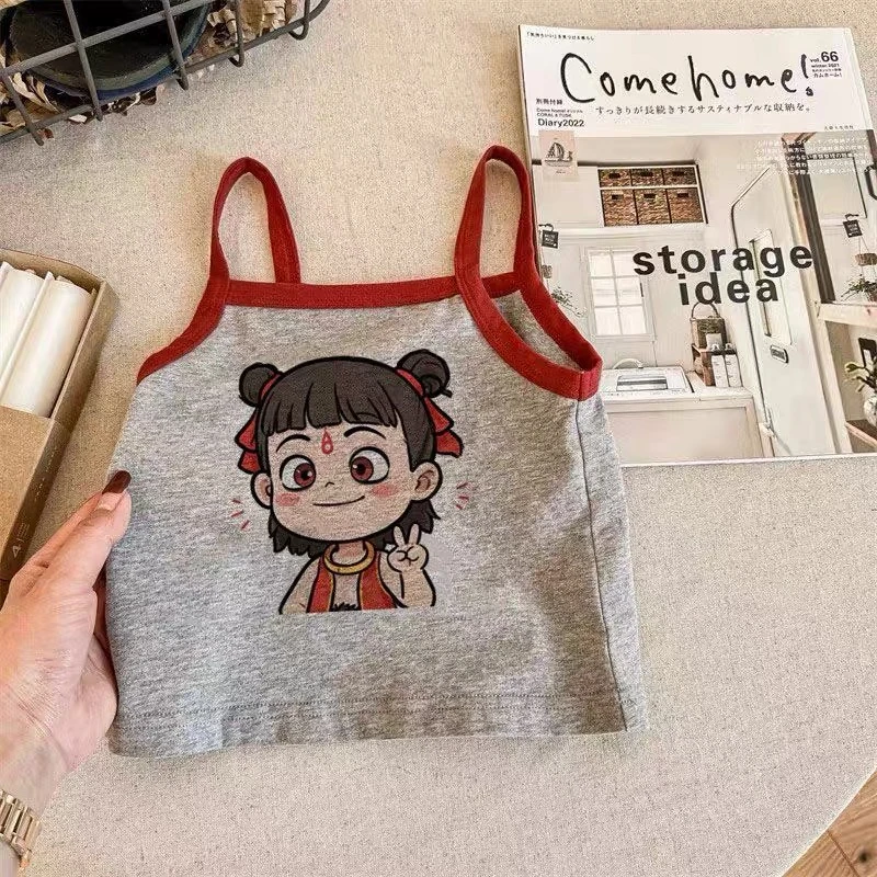 纯棉儿童新款女孩外穿洋气卡通无袖上衣印花吊带背心小宝宝夏装