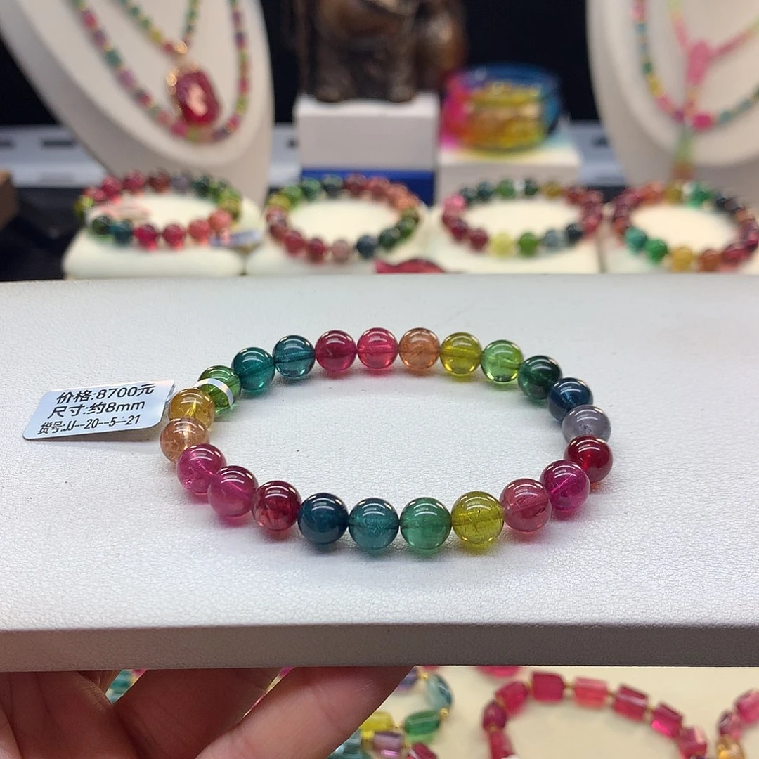 手串碧玺未镶嵌8.2/老矿色标。