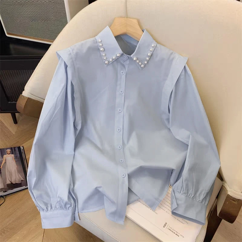 秋季2025年新款POLO翻领长袖衬衫女时尚气质设计感小众上衣