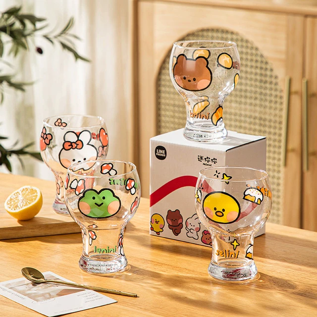 LINE啤酒杯玻璃杯办公室女生高颜值家用喝水大容量果汁牛奶咖啡杯