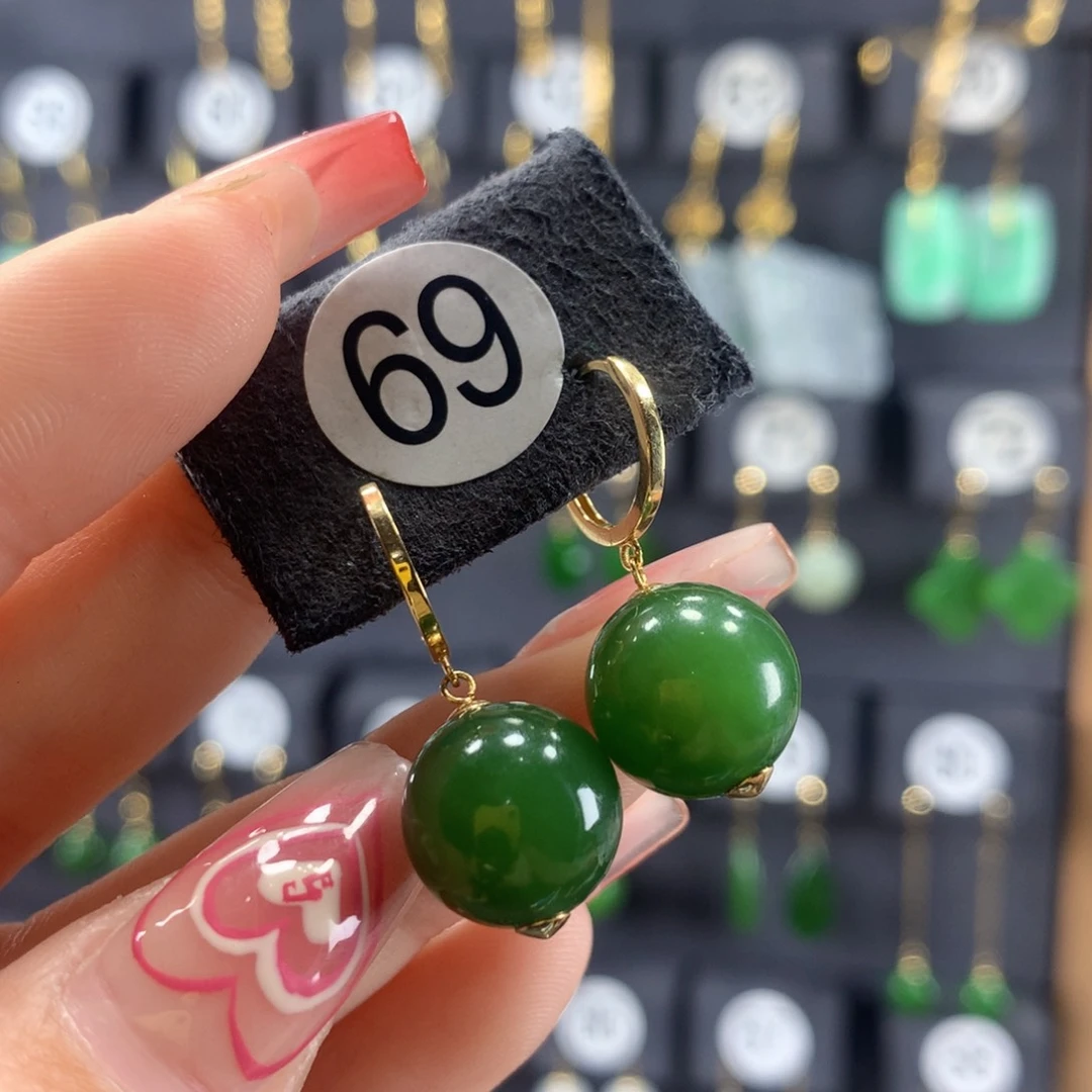 和田玉耳饰18K金镶嵌用****5