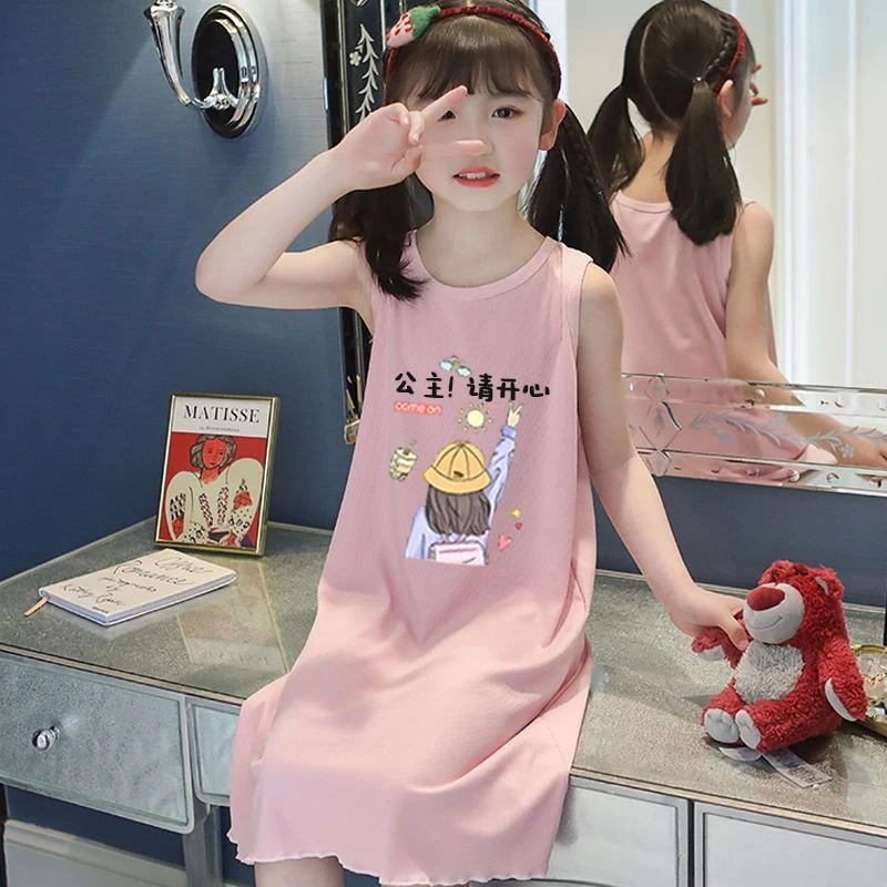 女童睡裙夏季薄款女孩背心连衣裙儿童宝宝无袖家居服睡衣宽松