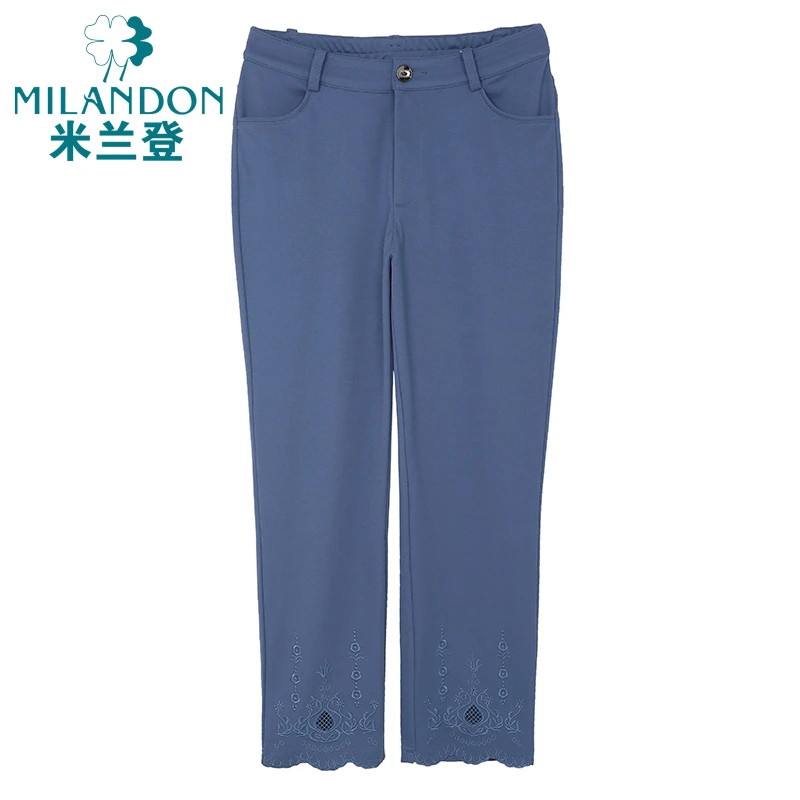 MILANDON/米兰登夏季高腰修身显瘦薄绣花八分裤小直筒裤1N210124