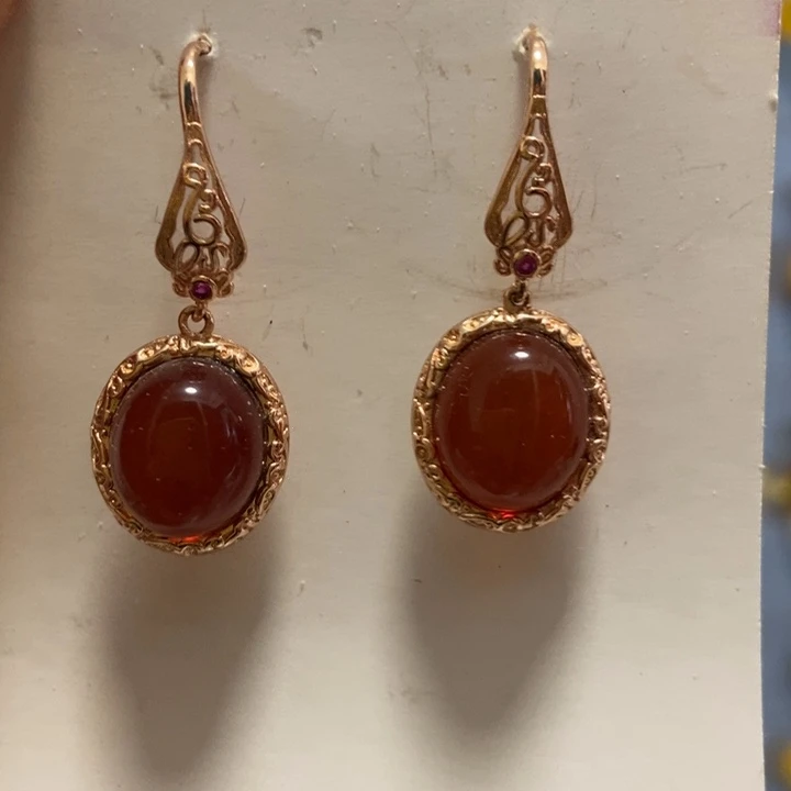 血珀耳饰银S925镶嵌琥珀