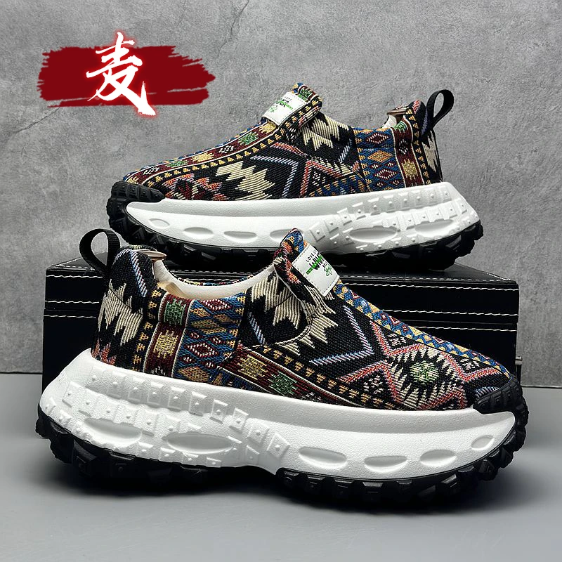 欧洲站男鞋2025新款春季百搭休闲轮胎厚底增高款跑步运动老爹鞋男