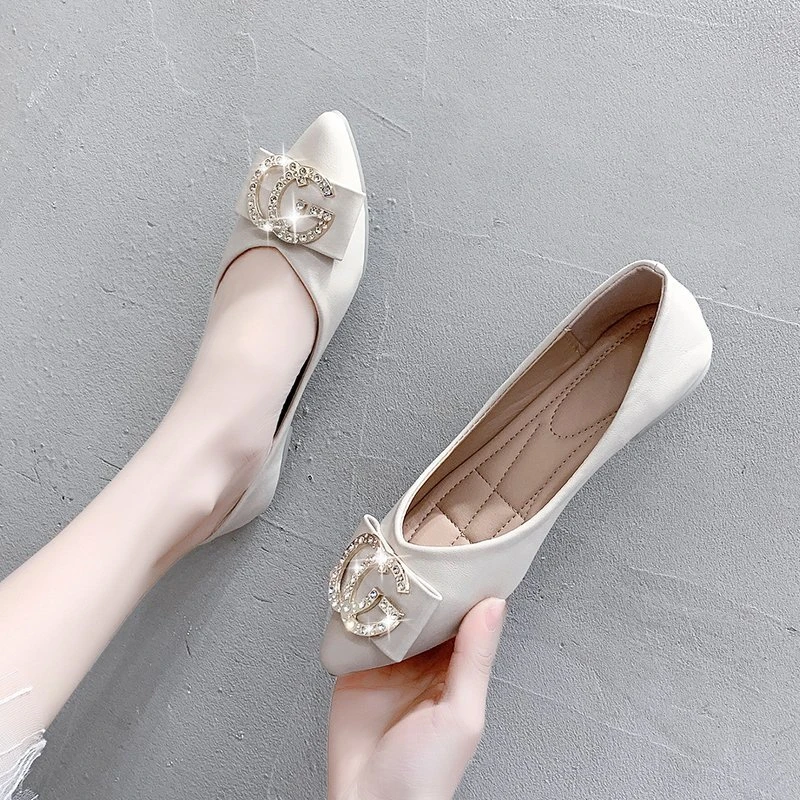 平底单鞋新款一脚蹬休闲鞋英伦风优雅别致水钻扣 1801