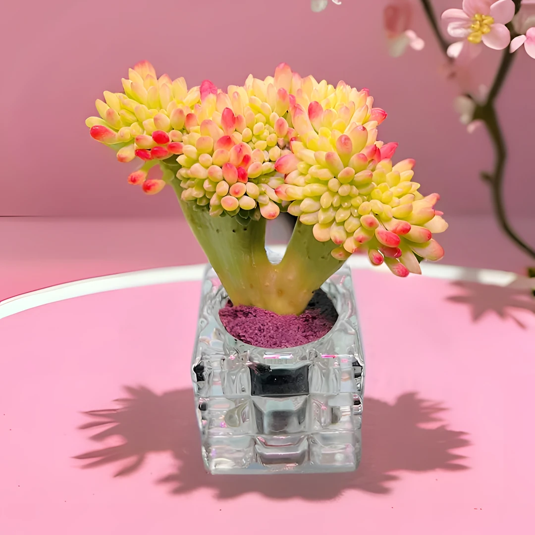 无土多肉 钻石葡萄缀化 （含水晶花器）