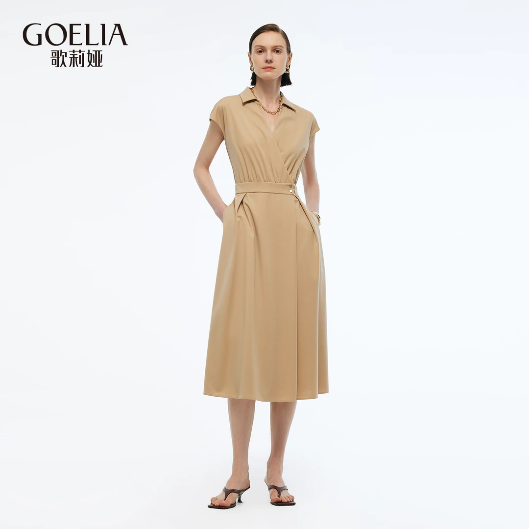 歌莉娅夏季新品弹力针织V领连衣裙1E6L4H0C0欧若风职业修身显瘦