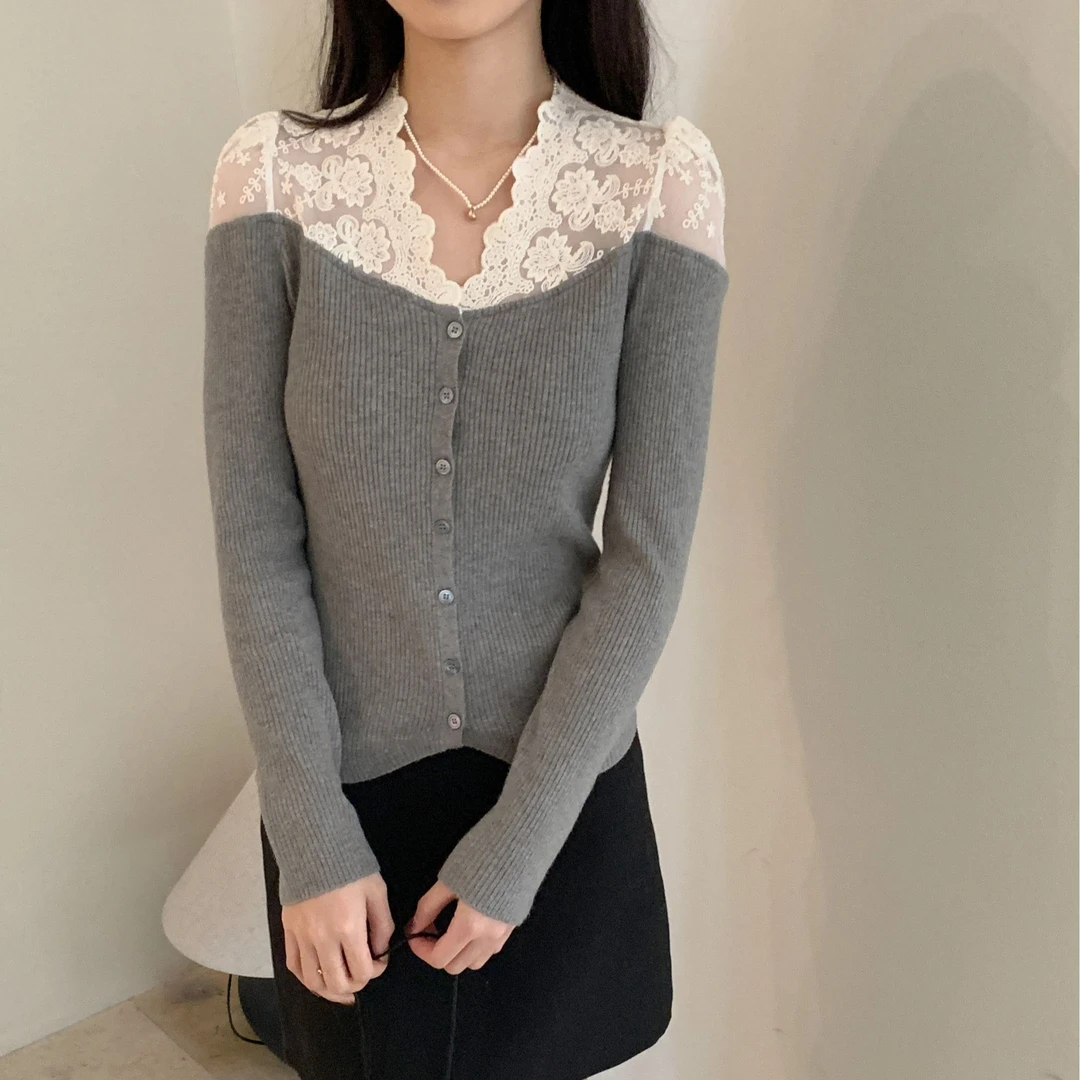 【素简.960125】秋冬绵羊毛混纺小香风蕾丝拼接红人上新羊毛衫